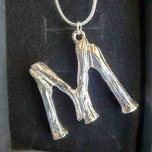 Silver Tone Initial Necklace Letter M Snake Chain